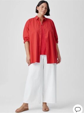 Eileen Fisher Red Button-Down Linen Shirt